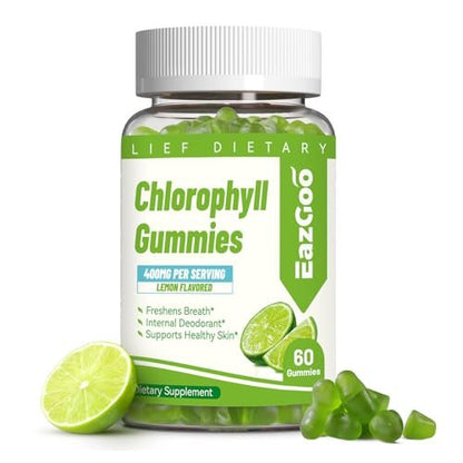 EAZGOO Chlorophyll Gummies – Zuckerfreie Chlorophyll Gummibärchen gegen Körpergeruch*, Immununterstützung für Frauen, Vegan, 60 Stück (Zitrone)