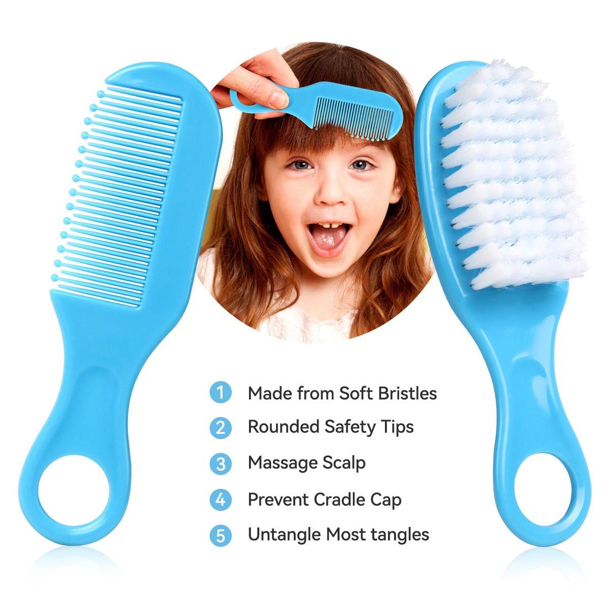 Baby Grooming Kit, Säuglingspflege-Set mit Haarbürste, Kamm, Nagelknipser, Nasensauger – Baby Essentials Set für Neugeborene Jungen Mädchen (Blau)