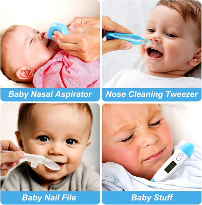 Baby Grooming Kit, Säuglingspflege-Set mit Haarbürste, Kamm, Nagelknipser, Nasensauger – Baby Essentials Set für Neugeborene Jungen Mädchen (Blau)