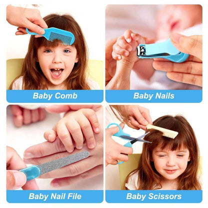 Baby Grooming Kit, Säuglingspflege-Set mit Haarbürste, Kamm, Nagelknipser, Nasensauger – Baby Essentials Set für Neugeborene Jungen Mädchen (Blau)