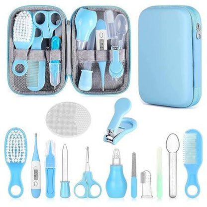 Baby Grooming Kit, Säuglingspflege-Set mit Haarbürste, Kamm, Nagelknipser, Nasensauger – Baby Essentials Set für Neugeborene Jungen Mädchen (Blau)