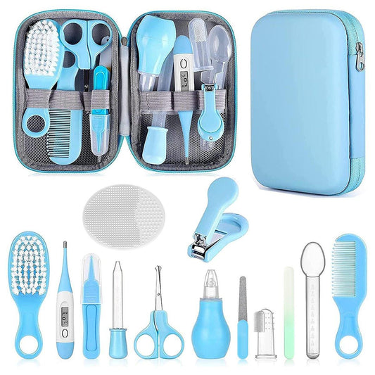 Baby Grooming Kit, Säuglingspflege-Set mit Haarbürste, Kamm, Nagelknipser, Nasensauger – Baby Essentials Set für Neugeborene Jungen Mädchen (Blau)