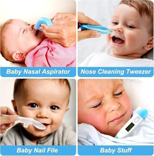 Baby Grooming Kit, Säuglingspflege-Set mit Haarbürste, Kamm, Nagelknipser, Nasensauger – Baby Essentials Set für Neugeborene Jungen Mädchen (Blau)