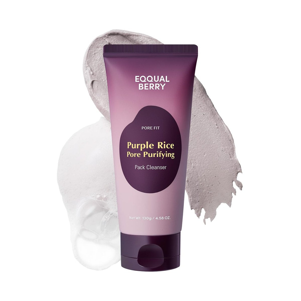 EQQUALBERRY Purple Rice Pore Purifying Pack Cleanser – Dual-Use Tonerde-Maske & Schaumreiniger | Tiefenreinigung für Porenpflege & Hautvorbereitung | AHA+BHA+PHA | Koreanische Hautpflege für Glass Skin, 130 g