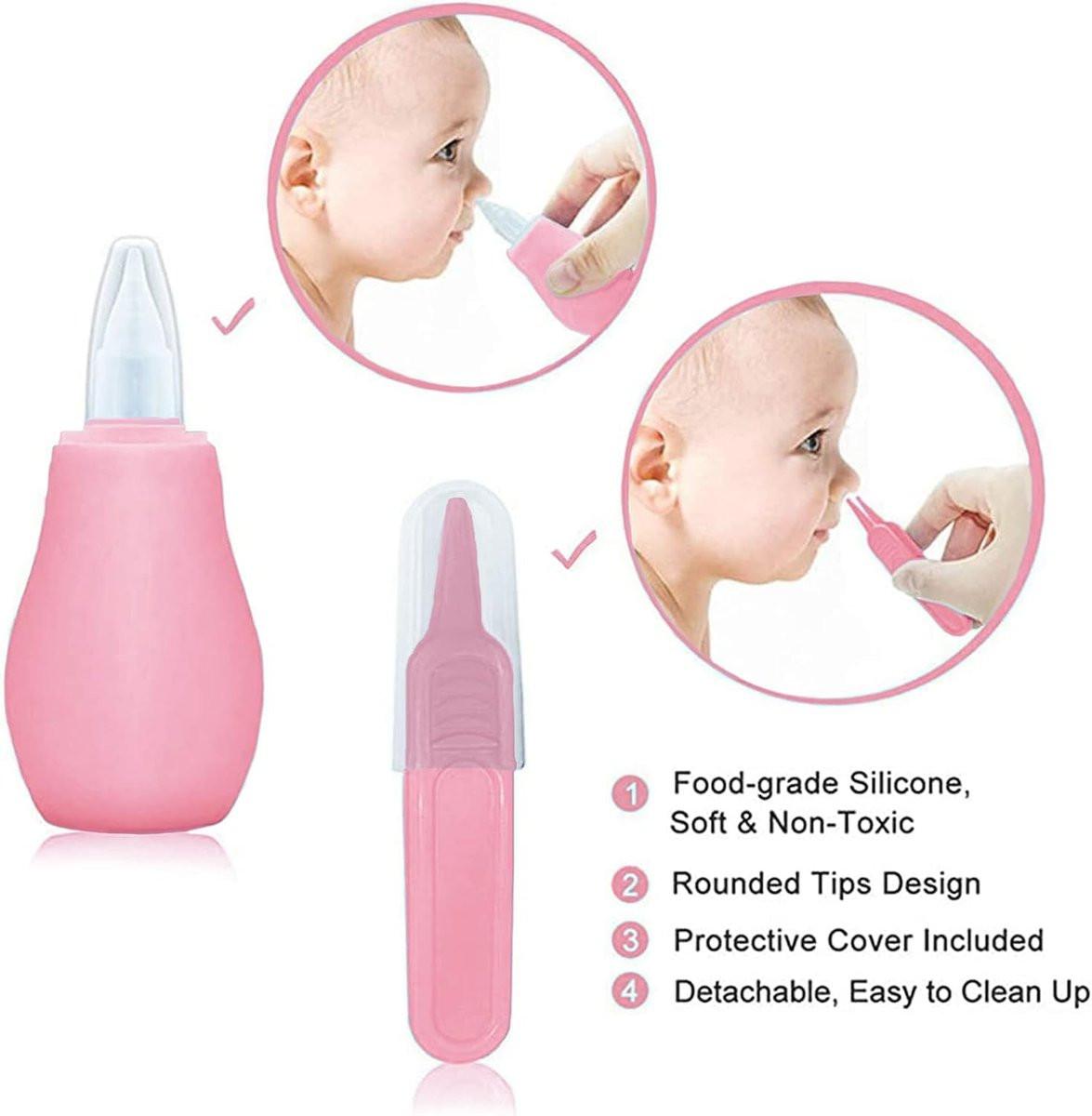 Baby Pflegeset für Neugeborene - Rosa, Sicherheits-Haarbürste, Kamm, Nagelknipser, Nasensauger, Geschenkset für Mädchen und Jungen