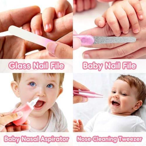Baby Pflegeset für Neugeborene - Rosa, Sicherheits-Haarbürste, Kamm, Nagelknipser, Nasensauger, Geschenkset für Mädchen und Jungen