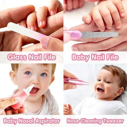 Baby Pflegeset für Neugeborene - Rosa, Sicherheits-Haarbürste, Kamm, Nagelknipser, Nasensauger, Geschenkset für Mädchen und Jungen