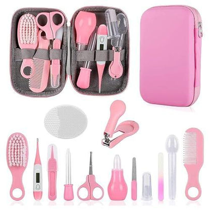 Baby Pflegeset für Neugeborene - Rosa, Sicherheits-Haarbürste, Kamm, Nagelknipser, Nasensauger, Geschenkset für Mädchen und Jungen