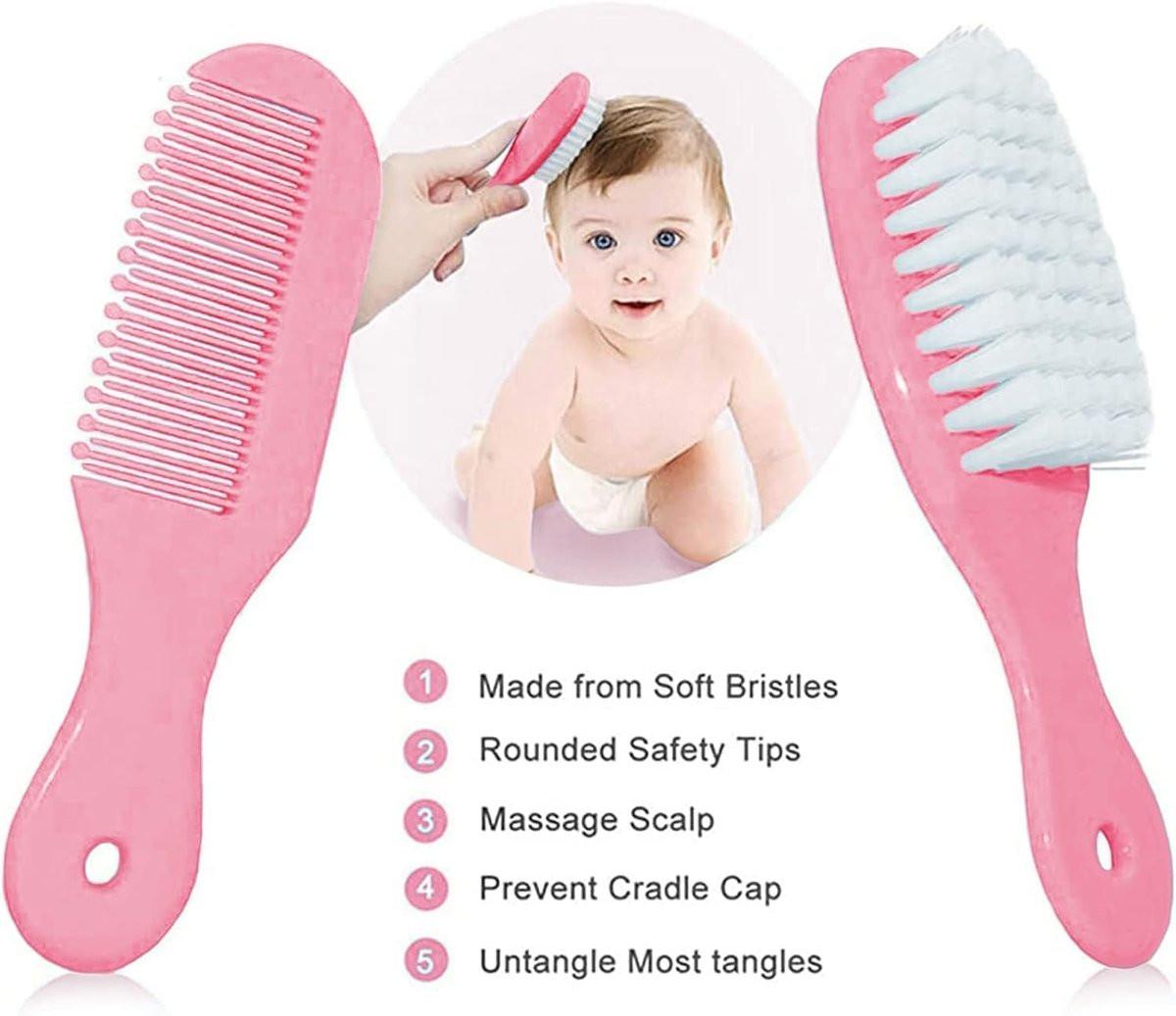 Baby Pflegeset für Neugeborene - Rosa, Sicherheits-Haarbürste, Kamm, Nagelknipser, Nasensauger, Geschenkset für Mädchen und Jungen