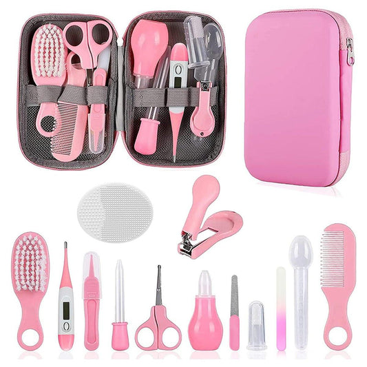Baby Pflegeset für Neugeborene - Rosa, Sicherheits-Haarbürste, Kamm, Nagelknipser, Nasensauger, Geschenkset für Mädchen und Jungen