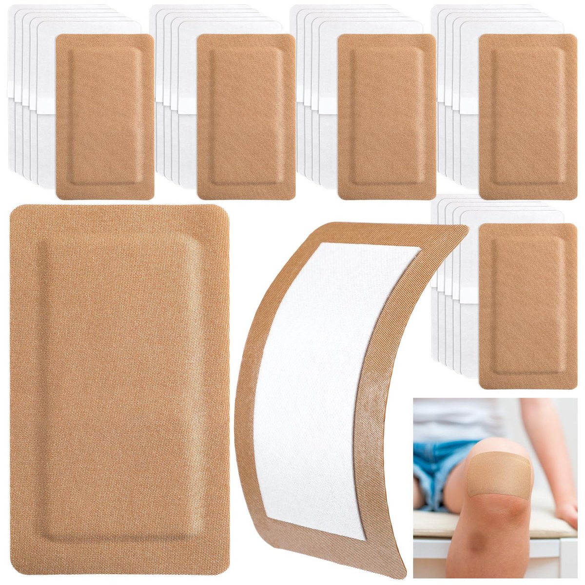 Geiserailie 30 Stück Flexible Extra Große Selbstklebende Wundverbände 5" x 3" Sterile Stoff-Pflaster mit nicht haftendem Pad, Latexfrei für die Wundversorgung