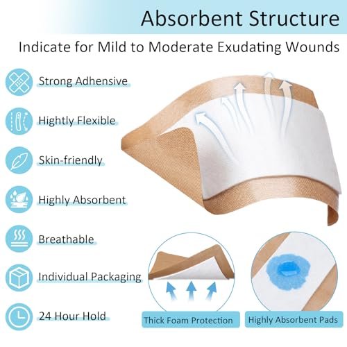 Geiserailie 30 Stück Flexible Extra Große Selbstklebende Wundverbände 5" x 3" Sterile Stoff-Pflaster mit nicht haftendem Pad, Latexfrei für die Wundversorgung