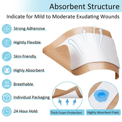 Geiserailie 30 Stück Flexible Extra Große Selbstklebende Wundverbände 5" x 3" Sterile Stoff-Pflaster mit nicht haftendem Pad, Latexfrei für die Wundversorgung