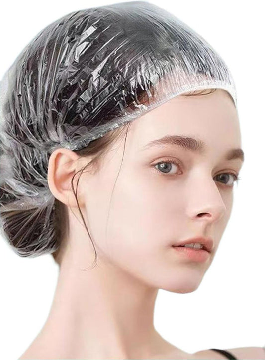 100 Stück Einweg-Duschhauben aus Kunststoff, Klare Haarkappe mit elastischem Band, Wasserdichte Badekappe für Frauen, Hotel, Friseur, Reisen, Zuhause, Beauty-Salon, Reinigungszubehör, 52 cm