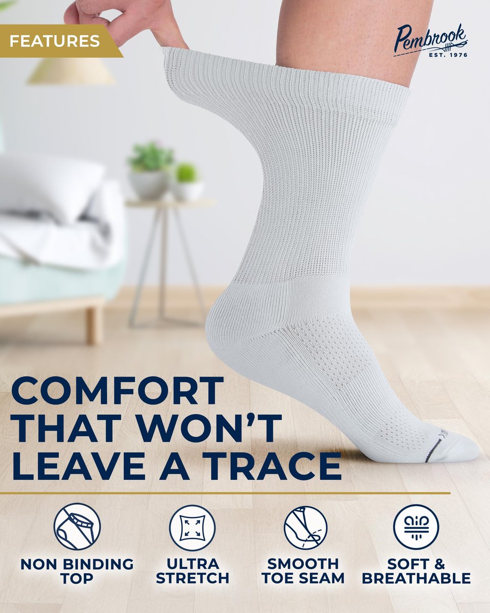 Pembrook Diabetikersocken - 6 Paar Socken für Damen und Herren, Größe 13-15, Weiß