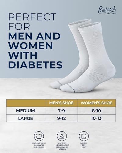 Pembrook Diabetikersocken - 6 Paar Socken für Damen und Herren, Größe 13-15, Weiß