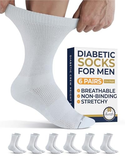Pembrook Diabetikersocken - 6 Paar Socken für Damen und Herren, Größe 13-15, Weiß