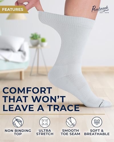 Pembrook Diabetikersocken - 6 Paar Socken für Damen und Herren, Größe 13-15, Weiß