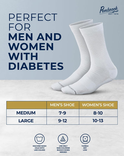 Pembrook Diabetikersocken - 6 Paar Socken für Damen und Herren, Größe 13-15, Weiß