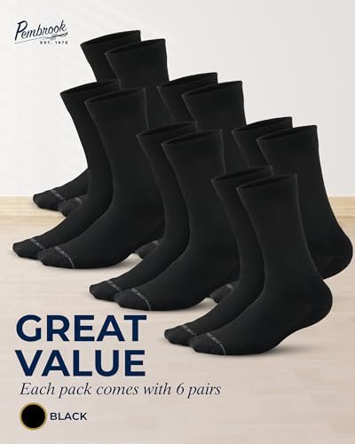 Pembrook Diabetikersocken für Herren - 6 Paar schwarze Kompressionssocken für Neuropathie und Ödeme, Größe L (10-13)