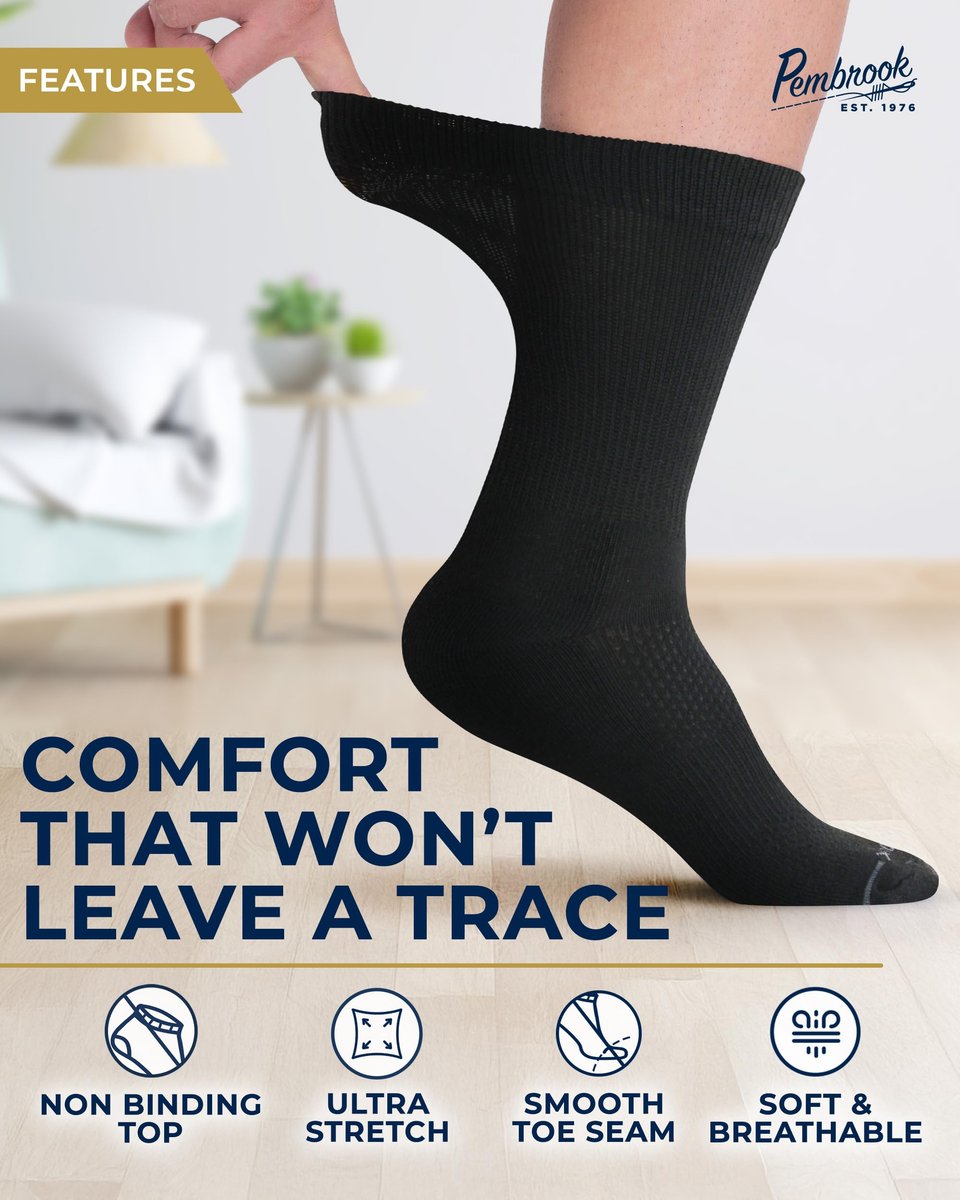 Pembrook Diabetikersocken für Herren - 6 Paar schwarze Kompressionssocken für Neuropathie und Ödeme, Größe L (10-13)