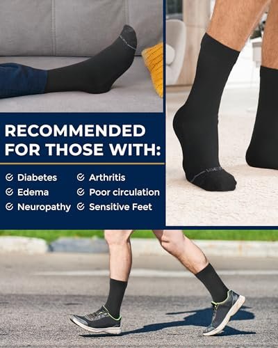 Pembrook Diabetikersocken für Herren - 6 Paar schwarze Kompressionssocken für Neuropathie und Ödeme, Größe L (10-13)