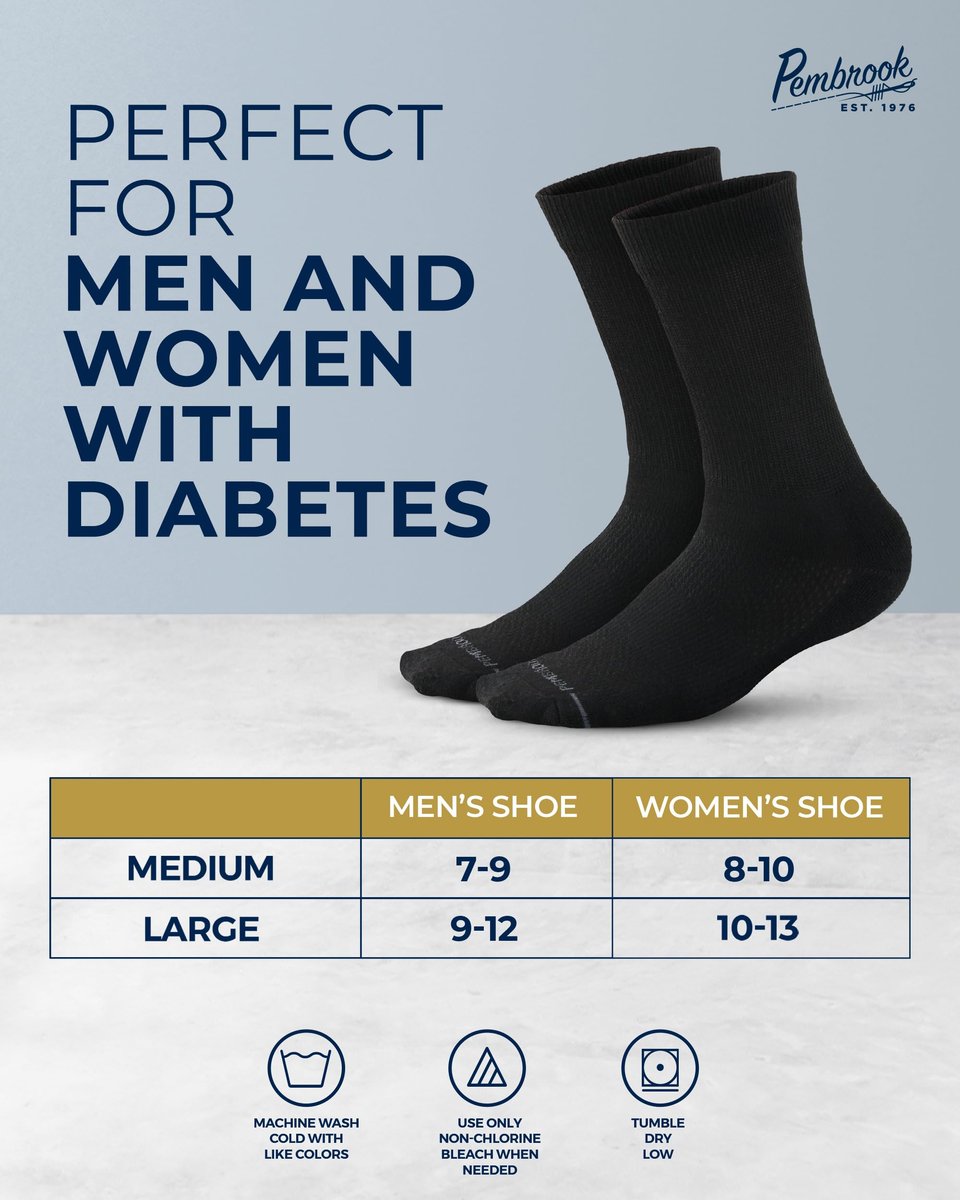 Pembrook Diabetikersocken für Herren - 6 Paar schwarze Kompressionssocken für Neuropathie und Ödeme, Größe L (10-13)