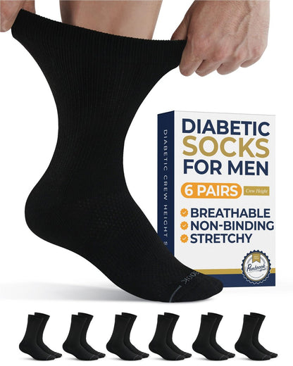 Pembrook Diabetikersocken für Herren - 6 Paar schwarze Kompressionssocken für Neuropathie und Ödeme, Größe L (10-13)