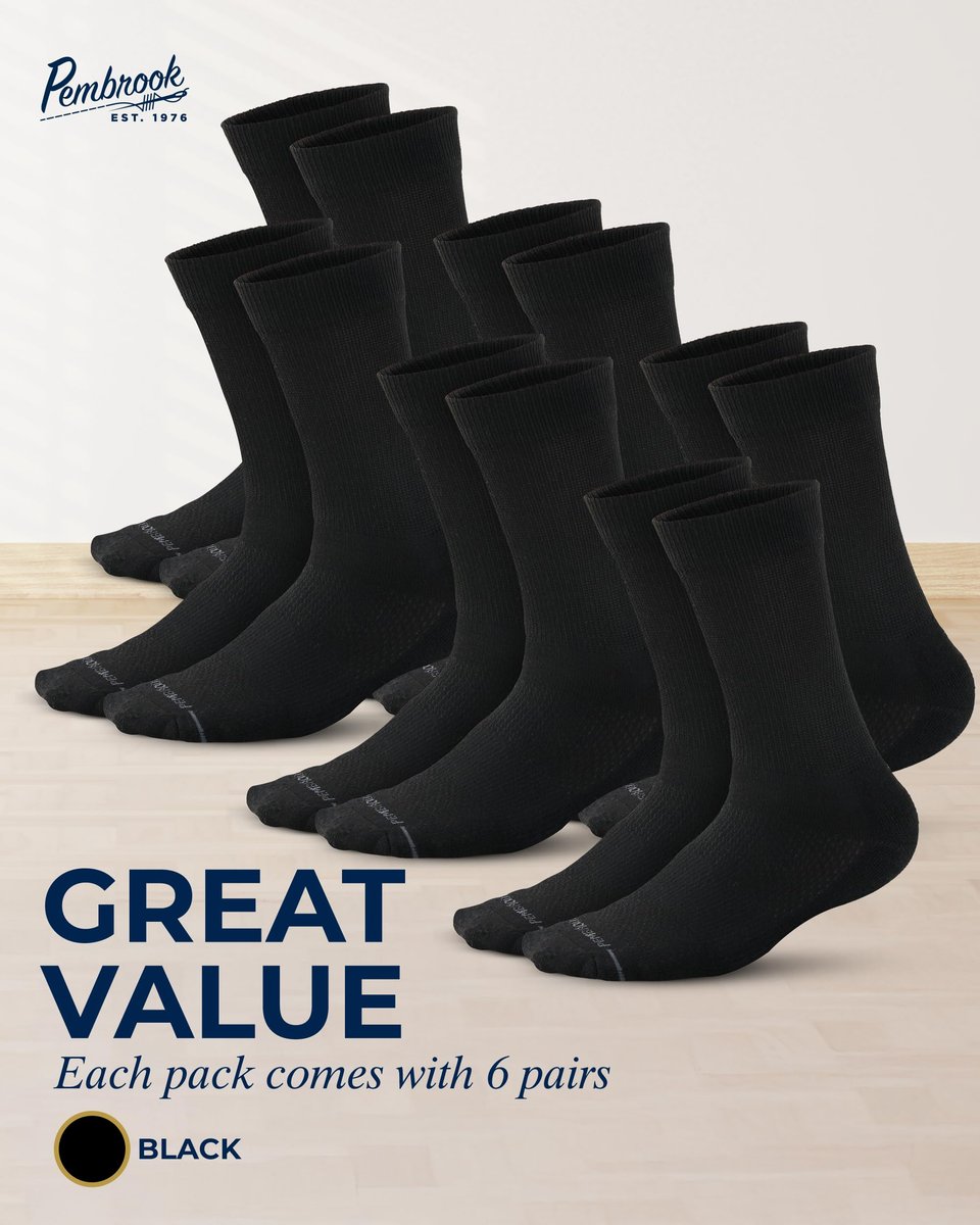 Pembrook Diabetikersocken für Herren - 6 Paar schwarze Kompressionssocken für Neuropathie und Ödeme, Größe L (10-13)