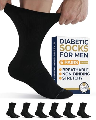 Pembrook Diabetikersocken für Herren - 6 Paar schwarze Kompressionssocken für Neuropathie und Ödeme, Größe L (10-13)