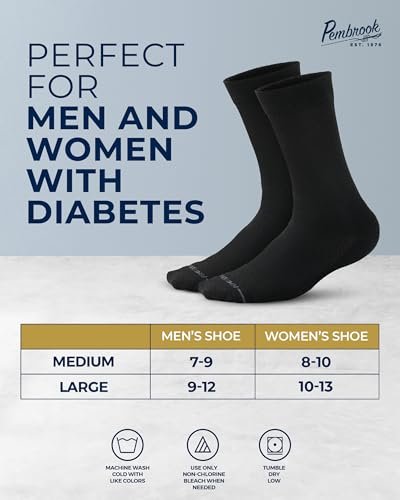 Pembrook Diabetikersocken für Herren - 6 Paar schwarze Kompressionssocken für Neuropathie und Ödeme, Größe L (10-13)