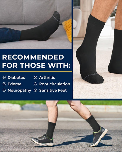 Pembrook Diabetikersocken für Herren - 6 Paar schwarze Kompressionssocken für Neuropathie und Ödeme, Größe L (10-13)