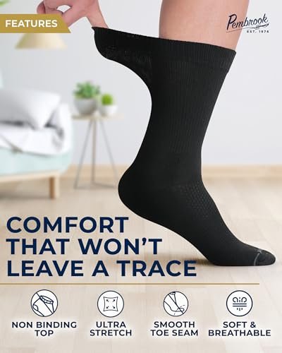 Pembrook Diabetikersocken für Herren – 6 Paar, Größe 13-15, für geschwollene Knöchel und Füße, Schwarz, Weiß, Grau