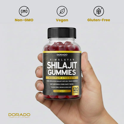 Shilajit Gummis für Männer & Frauen 1000 mg – Hochwirksame Goldqualität mit 85+ Spurenelementen & Fulvinsäure – Energie- & Immununterstützung – Laborgeprüft, Nicht-GVO, Vegan & Hergestellt in den USA (120 Gummis)