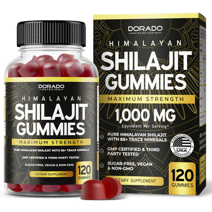 Shilajit Gummis für Männer & Frauen 1000 mg – Hochwirksame Goldqualität mit 85+ Spurenelementen & Fulvinsäure – Energie- & Immununterstützung – Laborgeprüft, Nicht-GVO, Vegan & Hergestellt in den USA (120 Gummis)