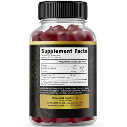 Shilajit Gummis für Männer & Frauen 1000 mg – Hochwirksame Goldqualität mit 85+ Spurenelementen & Fulvinsäure – Energie- & Immununterstützung – Laborgeprüft, Nicht-GVO, Vegan & Hergestellt in den USA (120 Gummis)