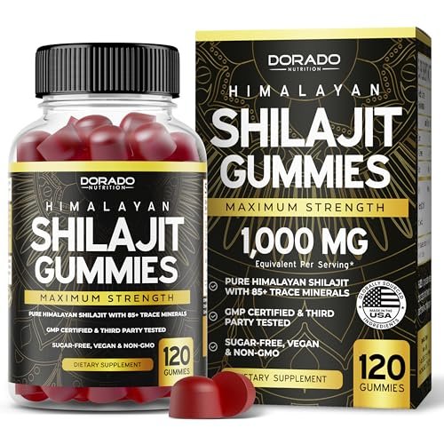 Shilajit Gummis für Männer & Frauen 1000 mg – Hochwirksame Goldqualität mit 85+ Spurenelementen & Fulvinsäure – Energie- & Immununterstützung – Laborgeprüft, Nicht-GVO, Vegan & Hergestellt in den USA (120 Gummis)