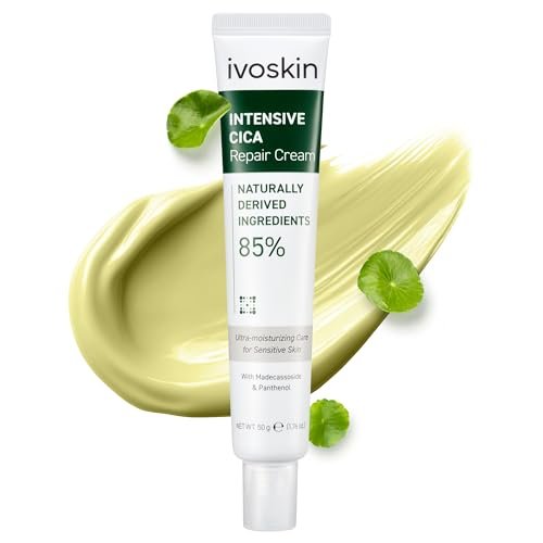 IVOSKIN Cica Redness Relief Treatment Cream – Beruhigende & feuchtigkeitsspendende grüne Korrekturcreme mit Madecassoside, repariert die Hautbarriere für empfindliche Haut, vegane koreanische Hautpflege (50g)