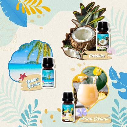 SNOWSEN Sommer Ätherische Öle Set für Diffuser zu Hause Premium Duftöle - Enthält Wassermelone, Kokosnuss, Meeresbrise, Plumeria, Vanilleeis & Piña Colada, Kerzenherstellungsdüfte, 6x10ml