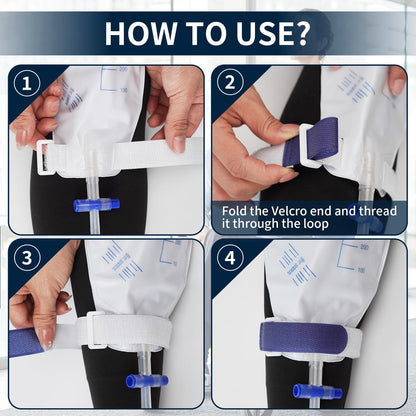 4er-Pack Beinbeutel-Bänder (Blau) – Urinbeutel-Band für Katheterbeutel mit weichem elastischem Stoff und komfortablen Silikongriffen für Damen und Herren