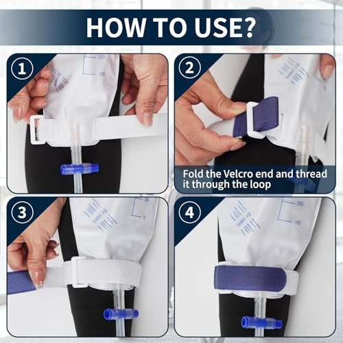 4er-Pack Beinbeutel-Bänder (Blau) – Urinbeutel-Band für Katheterbeutel mit weichem elastischem Stoff und komfortablen Silikongriffen für Damen und Herren