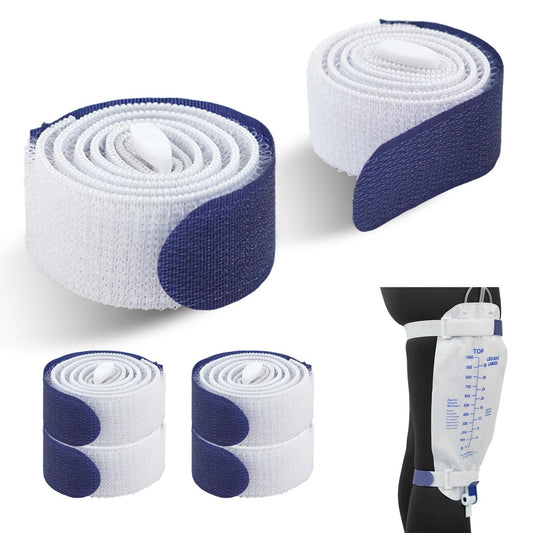 4er-Pack Beinbeutel-Bänder (Blau) – Urinbeutel-Band für Katheterbeutel mit weichem elastischem Stoff und komfortablen Silikongriffen für Damen und Herren