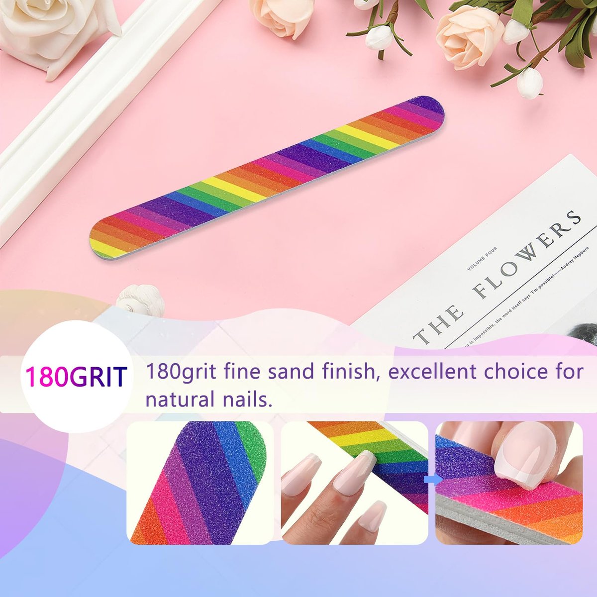 LNAUJS 24-teiliges professionelles doppelseitiges Nagelfeilen-Set 100/180 Grit buntes Maniküre-Pediküre-Werkzeug