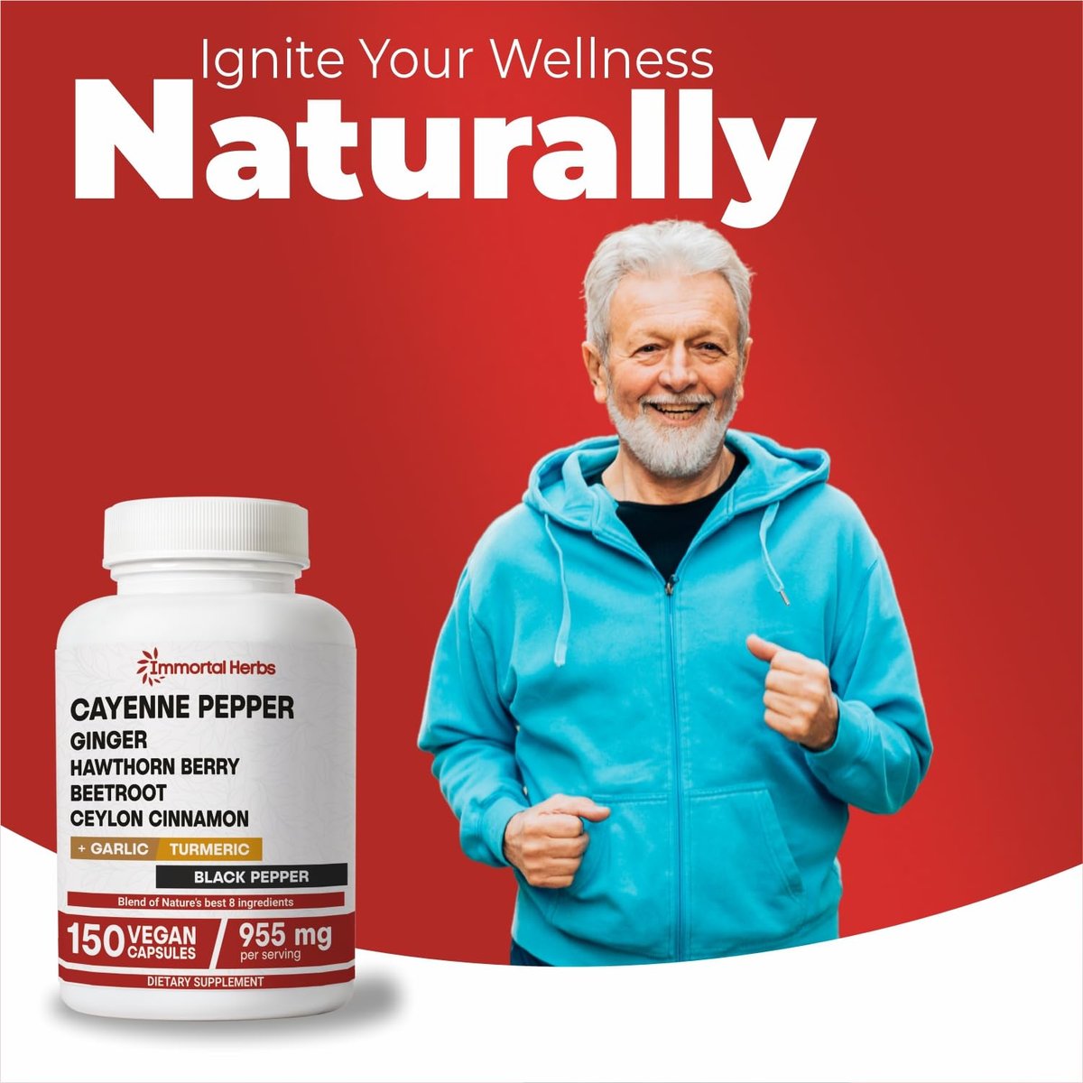 Immortal Herbs Cayenne Kapseln mit Knoblauch, Ingwer, Weißdorn, Kurkuma, Zimt, Rote Bete und Schwarzem Pfeffer Extrakt – 150 Kapseln, Non-GMO & Glutenfrei