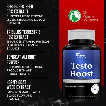 Testosteron-Booster für Männer – Tongkat Ali, Energie, Ausdauer & Libido-Unterstützung – Bockshornklee, Tribulus, Fenugreek, Maca – Muskelkraft & Ausdauer – Non-GMO – 30 Kapseln, 1 Monatsvorrat