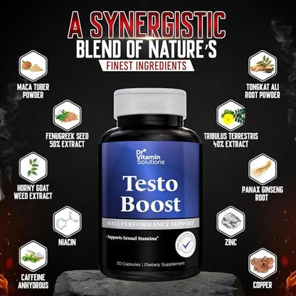 Testosteron-Booster für Männer – Tongkat Ali, Energie, Ausdauer & Libido-Unterstützung – Bockshornklee, Tribulus, Fenugreek, Maca – Muskelkraft & Ausdauer – Non-GMO – 30 Kapseln, 1 Monatsvorrat