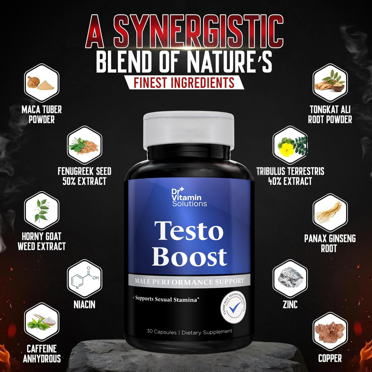Testosteron-Booster für Männer – Tongkat Ali, Energie, Ausdauer & Libido-Unterstützung – Bockshornklee, Tribulus, Fenugreek, Maca – Muskelkraft & Ausdauer – Non-GMO – 30 Kapseln, 1 Monatsvorrat
