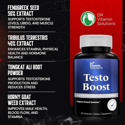 Testosteron-Booster für Männer – Tongkat Ali, Energie, Ausdauer & Libido-Unterstützung – Bockshornklee, Tribulus, Fenugreek, Maca – Muskelkraft & Ausdauer – Non-GMO – 30 Kapseln, 1 Monatsvorrat