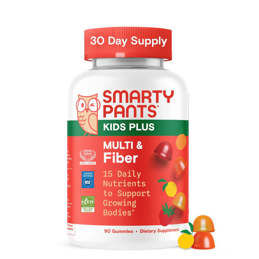 SmartyPants Kinder Multivitamin & Ballaststoff-Gummis mit Präbiotikum zur Unterstützung der Verdauung, Vitamin D3, C, B12, B6, A, Zink, Biotin, Folsäure, drei Fruchtgeschmacksrichtungen, 90 Stück (30-Tage-Vorrat)