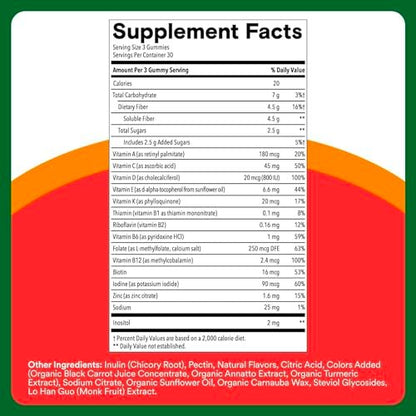 SmartyPants Kinder Multivitamin & Ballaststoff-Gummis mit Präbiotikum zur Unterstützung der Verdauung, Vitamin D3, C, B12, B6, A, Zink, Biotin, Folsäure, drei Fruchtgeschmacksrichtungen, 90 Stück (30-Tage-Vorrat)